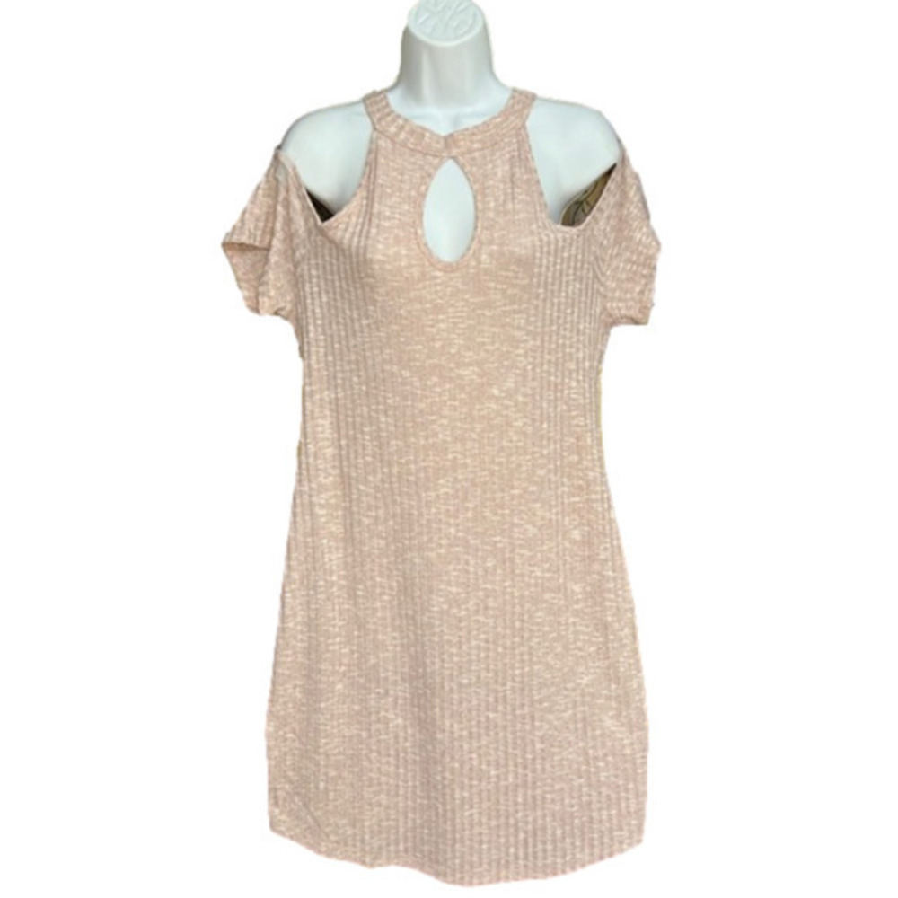 Almost Famous Cold Shoulder Ribbed Sweater Dress Pink XXL